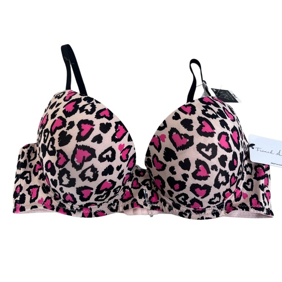 NWT French Affairs Heart Leopard Print Padded Underwire Rose Dust Sz 38C Bra - Picture 1 of 10
